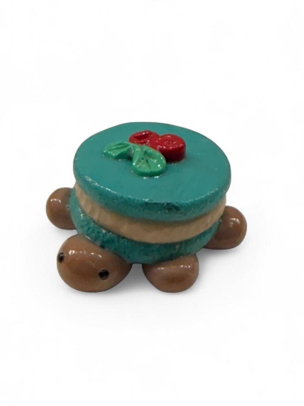Cute Turtle Macaron Trinket - Teal, Brown, Red Accents